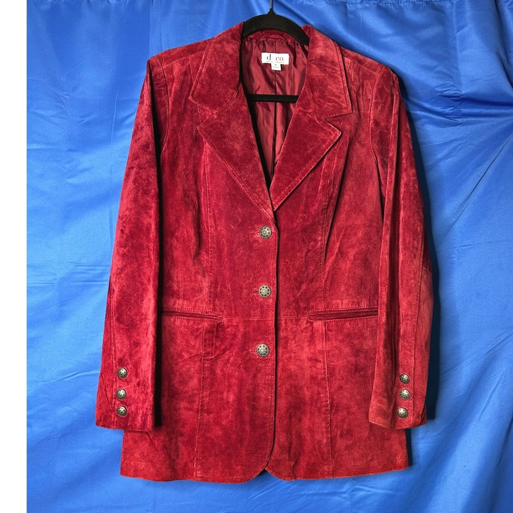 Womens Maroon Genuine Leather Blazer Jacket Sz M Suede Boho Indie Western Luxury